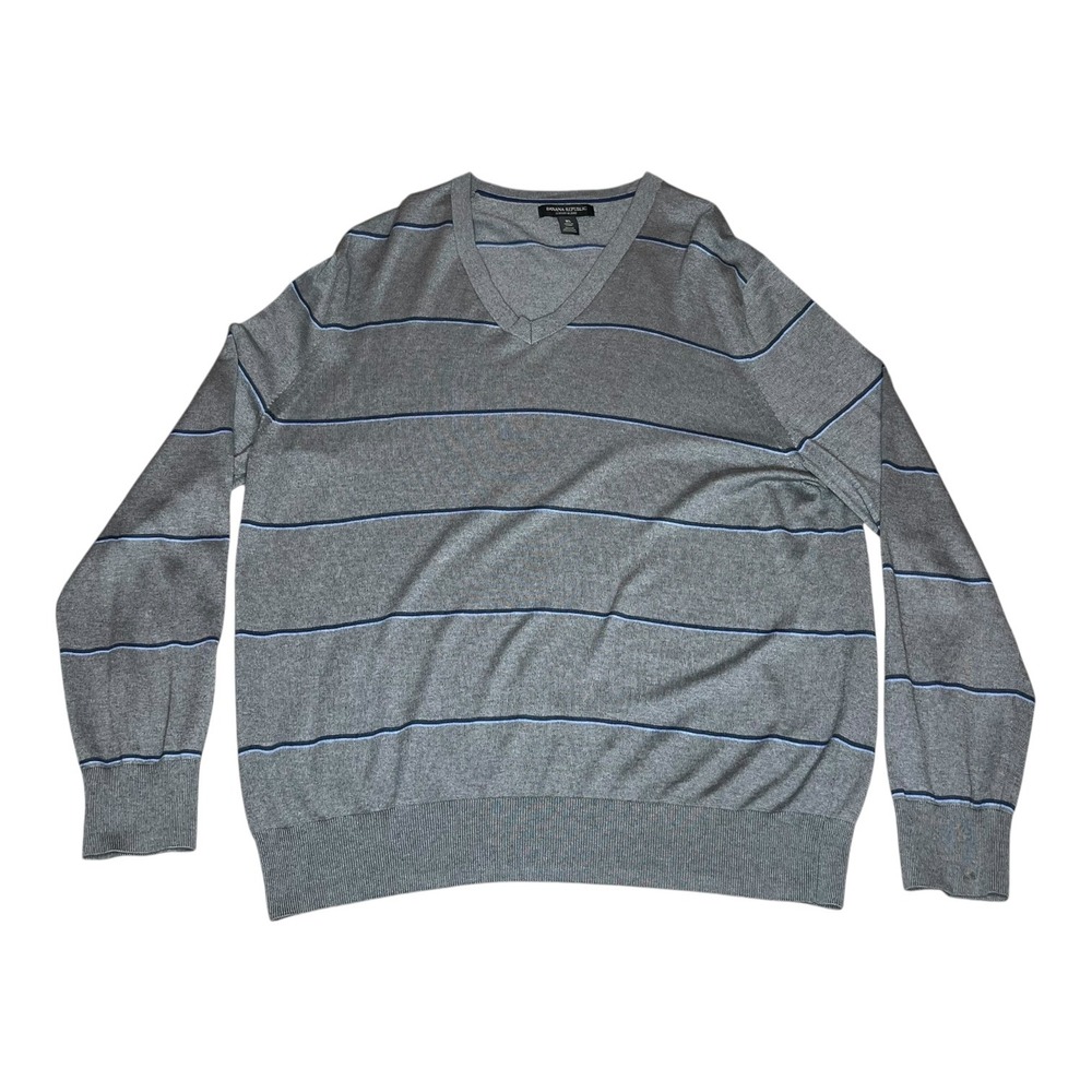 BANANA REPUBLIC Mens XL Stripe Gray‎ Sweater Luxury Blend Silk Cashmere Pullover